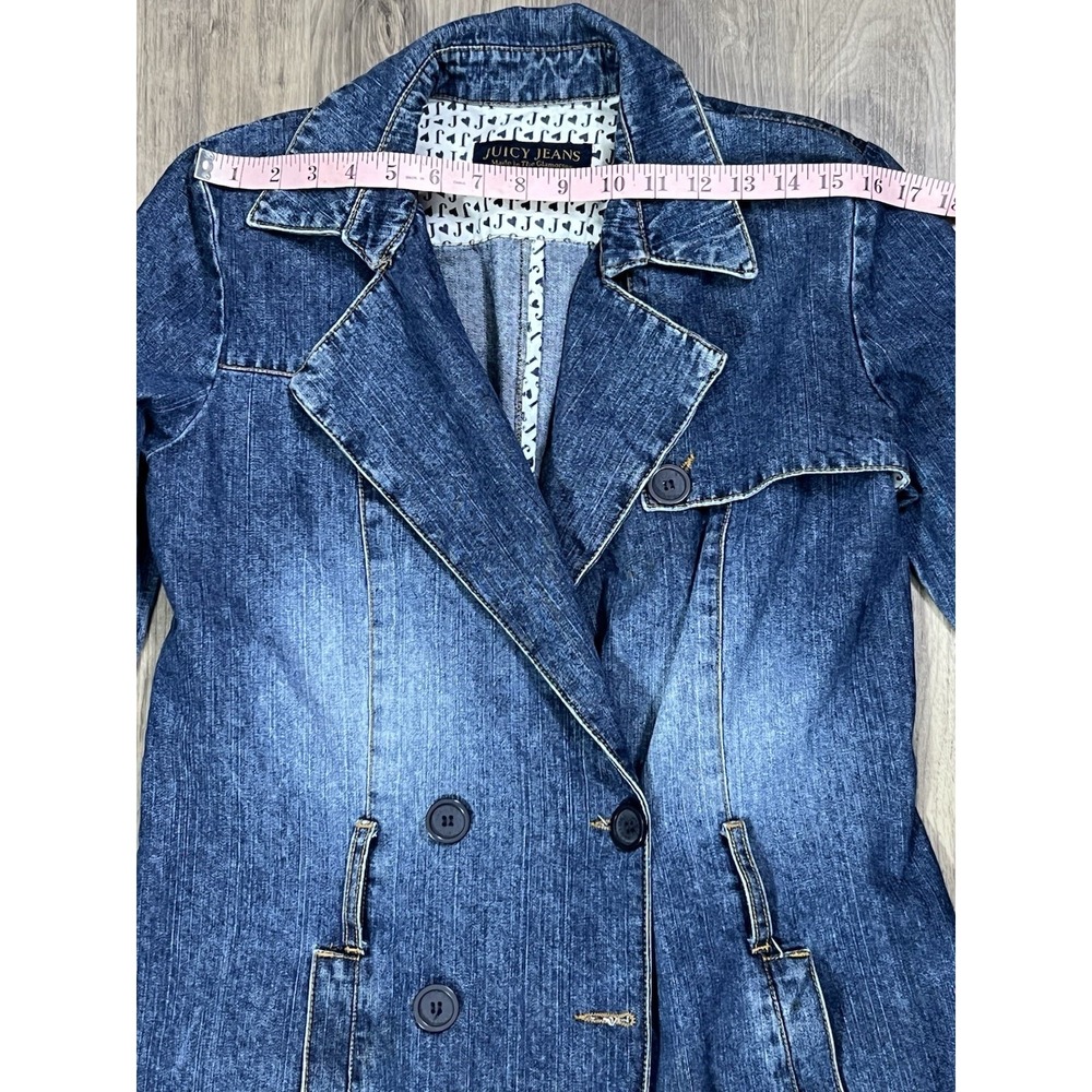 Vintage Juicy Couture Trench Coat Womens Large Denim Double Breasted Y2K - Picture 3 of 16